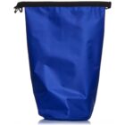 A blue waterproof dry bag with a black roll-top closure. The bag is in an upright position against a white background, showcasing its smooth, durable material and cylindrical shape.