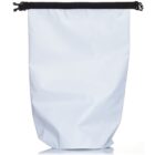 A plain light gray roll-top waterproof bag is standing upright. The bag has a black closure mechanism at the top, designed to secure the contents and keep them dry. The background is white.