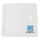 A white spiral-bound notebook with a transparent cover and a blue logo on the bottom right. The logo features a stylized G design above the text goodgift and goodgift.com.