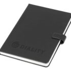 A black notebook with a magnetic clasp, featuring the embossed word DIALITY on the cover. The notebook is closed and placed against a plain white background.