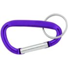 A purple carabiner with a silver spring-loaded gate and a small attached keyring. The carabiner is oval-shaped and appears lightweight, suitable for holding keys or small items.