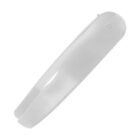 White shoehorn with a smooth surface and a slightly curved design.