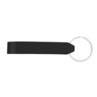 A black bottle opener keychain with a silver metal ring. The opener is flat and angled at one end, designed for easy bottle cap removal. The keyring is attached to the opposite end, perfect for adding to a set of keys.
