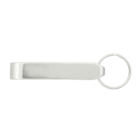 Silver metal keychain bottle opener with a simple, flat design and an attached circular keyring.
