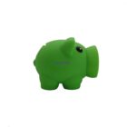 A bright green piggy bank stands against a plain white background. The piggy bank features a smooth, rounded design with a slot on its back for coins and a black oval for an eye.