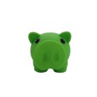 A bright green piggy bank with a large round snout and two small black eyes, set against a plain white background.