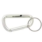 Silver carabiner with a keyring attached. It features the Icelandair logo and branding on its side.