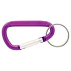 A purple carabiner attached to a silver key ring. The carabiner has a silver-colored spring-clip mechanism, suitable for holding keys or small items.