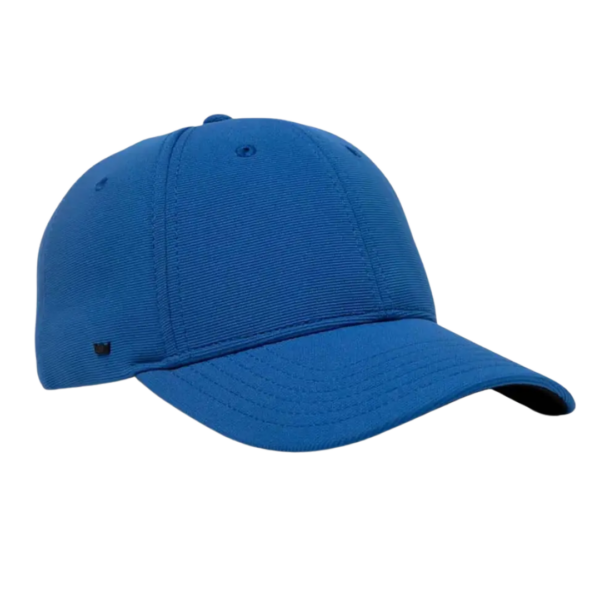 Kosovo Adults Recycled Ottoman Cap, blue, curved brim on white.