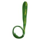 A green lanyard with the Katiescors logo in yellow printed repeatedly along its length. It has a metal clasp at one end for attaching items.