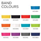 A chart titled Band Colours showing various colored bands with their respective codes: blue (M254BA), yellow (M254BB), black (M254BC), red (M254BD), green (M254BE), orange (M254BF), white (M254BG), turquoise (M254BH), lime (M254BI), purple (M254BJ), magenta (M254BK), gray (M254BL), navy (M254BM).