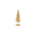 A small spiral-shaped, gold wire Christmas tree with a star on top, set against a plain white background. The tree is mounted on a round base.
