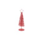 A small, spiraled, red wire Christmas tree ornament with a star at the top, standing on a round base. The ornament has a minimalist design and is set against a plain white background.