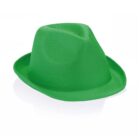 A green fedora hat with a textured surface is shown on a plain white background.