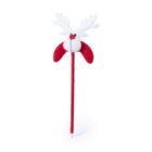 Red pen with a Christmas-themed topper featuring a white reindeer head with antlers, a red nose, and red ears.
