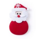 A felt Santa Claus ornament with a red body, white beard, and red nose. It features a white snowflake on the red hat and black eyes, set against a plain white background.