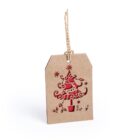 A brown gift tag with a cut-out design of a whimsical Christmas tree, featuring spirals, stars, and a small pot. The tag has a twine loop for attaching to gifts.