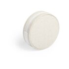 A round, beige, stone-like wireless charger with a smooth texture and a white band around its middle, shown against a white background.