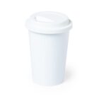 White reusable travel coffee cup with a lid, isolated on a white background.