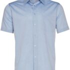 Light blue short-sleeve button-up shirt with a pointed collar and a single chest pocket.