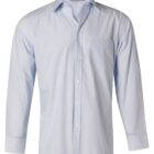 A light blue, long-sleeved button-up shirt on a plain white background. The shirt features a single chest pocket and a classic collar.