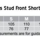 Size chart for Mens Stud Front Short Sleeve Jacket, model M7636. Sizes XS to 3XL. Chest measures 100-130 cm; body length 75-81 cm. Tailored fit, measurements are for guidance only.
