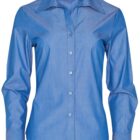 Blue button-up dress shirt with long sleeves and a classic collar, displayed against a white background. The fabric has a textured appearance, and the shirt is neatly pressed.
