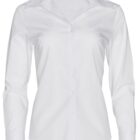 A plain white long-sleeve button-up shirt with a folded collar.