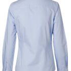 A light blue, long-sleeved button-down shirt viewed from the back, featuring a classic collar and buttoned cuffs. The shirt has a smooth fabric texture and a straight hemline.