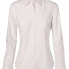 A plain white long-sleeve button-up shirt with a classic collar, displayed against a white background.