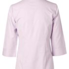Back view of a light lavender collared shirt with three-quarter sleeves.