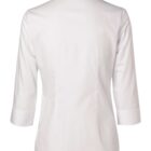 Back view of a plain white 3/4 sleeve blouse with a collar.