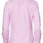 Back view of a light pink, long-sleeve button-up shirt.
