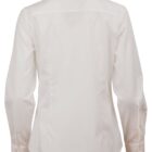 White dress shirt seen from the back with long sleeves and buttoned cuffs.