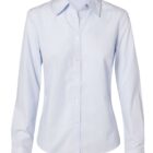 Light blue, long-sleeved button-up shirt with a pointed collar, neatly displayed against a white background.