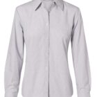 Light gray long-sleeve button-down shirt with a pointed collar, displayed against a white background. The fabric has a subtle textured pattern, and the shirt features white buttons.