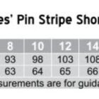 Size chart for M8224 Ladies Pin Stripe Short Sleeve Shirt. Sizes range from 6 to 24. Chest measurements: 88-140 cm. Body length measurements: 62-71 cm. Regular fit. Measurements are for guidance only.