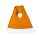 Orange Santa hat with a white trim and a white pom-pom at the tip, set against a plain white background.