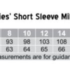 A sizing chart for a ladies short sleeve military shirt (M8911). Sizes range from 6 to 24. Measurements include chest size from 88 to 140 cm and body length from 62 to 71 cm. The fit is regular. Measurements are for guidance only.