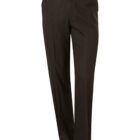 Dark brown dress pants with a tailored fit, featuring a button closure and belt loops. The pants have a classic design suitable for formal or professional settings.
