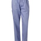 Light blue medical scrub pants with an elastic waistband and pockets on each side, displayed on a white background.