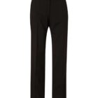 Black formal trousers on a white background, featuring a straight-leg cut. The trousers have a structured waistband and appear to be made from a smooth fabric, suitable for professional or dressy occasions.