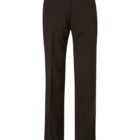 A pair of dark brown tailored trousers with a straight-leg fit and a flat front. The pants have a waistband and subtle seams, designed for a formal or professional setting. The background is plain white.