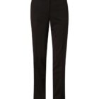 Black tailored dress pants with straight legs and belt loops, shown against a plain white background.
