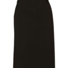 A black knee-length pencil skirt with a simple, elegant design. The skirt has a smooth, flat front with a fitted waistband, suitable for professional or formal wear.