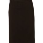 Black knee-length pencil skirt with a clean, simple design. The skirt has a fitted waistband with belt loops and a straight cut, suitable for formal or office wear.