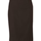 A knee-length black pencil skirt with a tailored fit and a simple waistband, designed for a professional or formal look. The skirt has no visible patterns or embellishments.