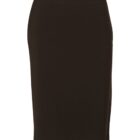 A black pencil skirt with a high waist and a sleek silhouette, designed for a fitted look. The skirt appears to have a smooth texture with no visible patterns or embellishments.