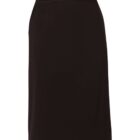 A black, knee-length pencil skirt on a white background. The skirt has a classic, straight fit with a waistband and subtle belt loops.