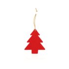 Red Christmas tree-shaped air freshener with a string attached at the top, isolated on a white background.
